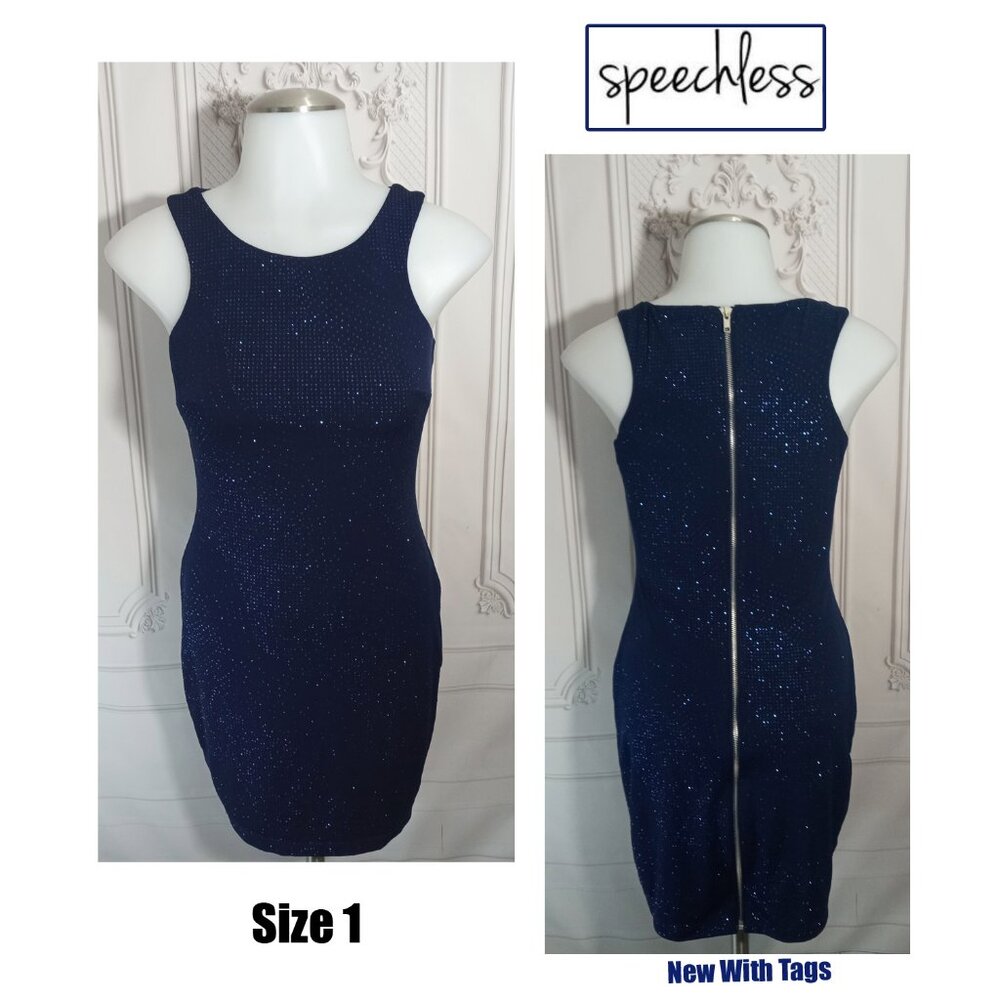 NWT Speechless Navy Blue Glitter Bodycon Mini Dress Sz 1 NEW!